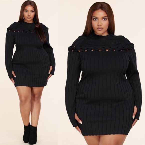 L'ATISTE Dresses & Skirts - *PREORDER* Back To Black Ribbed Black Plus Size Sweater Dress